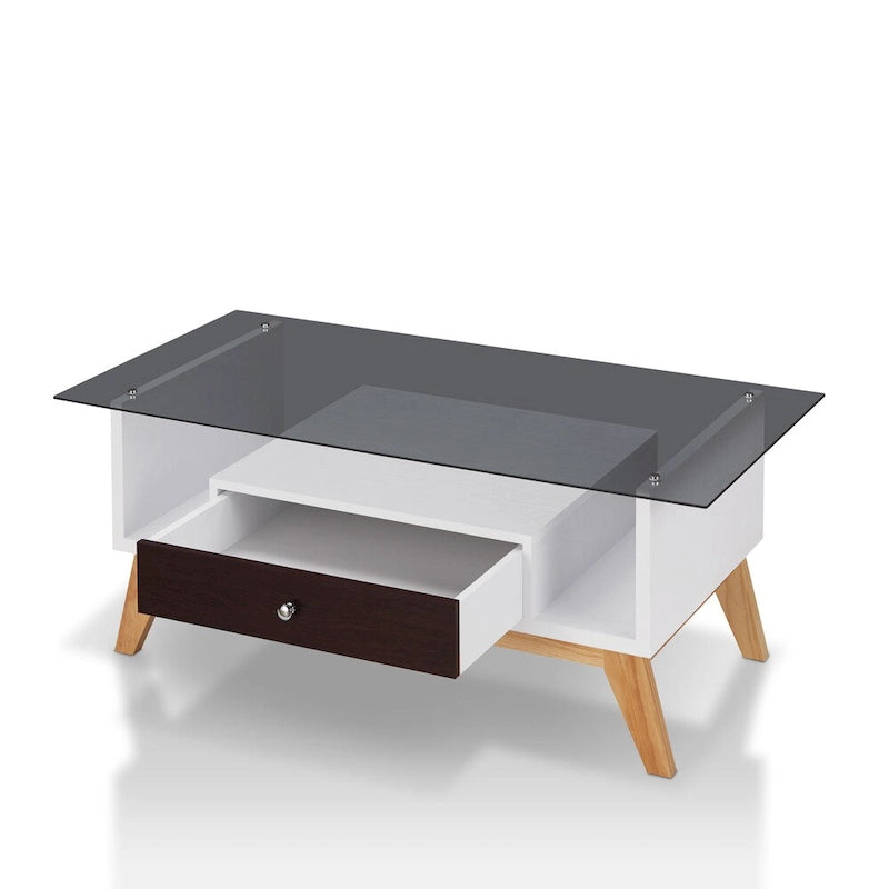 Tevi moderner Couchtisch mit 47-Zoll-Glasplatte und 1 Ablage von Furniture of America