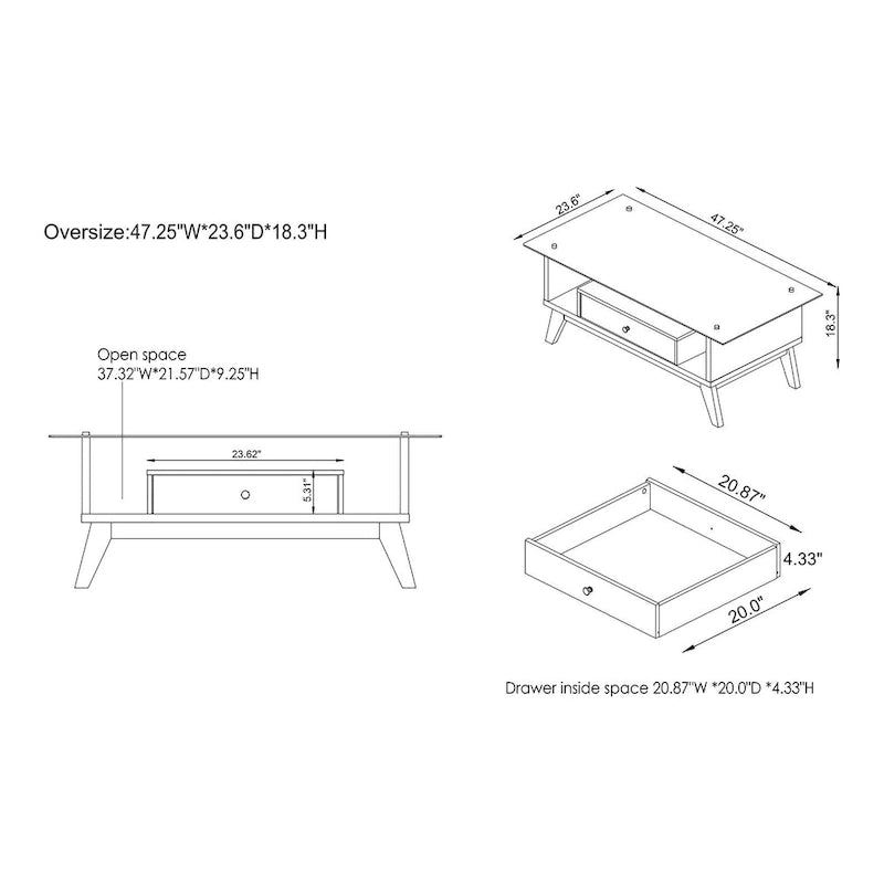 Tevi moderner Couchtisch mit 47-Zoll-Glasplatte und 1 Ablage von Furniture of America
