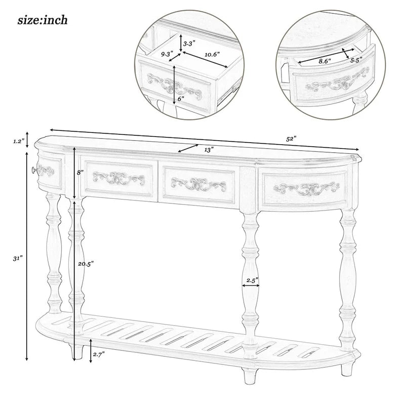 Table console incurvée Merax avec 4 tiroirs et 1 étagère