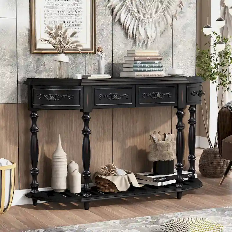 Table console incurvée Merax avec 4 tiroirs et 1 étagère