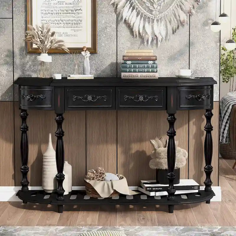 Table console incurvée Merax avec 4 tiroirs et 1 étagère