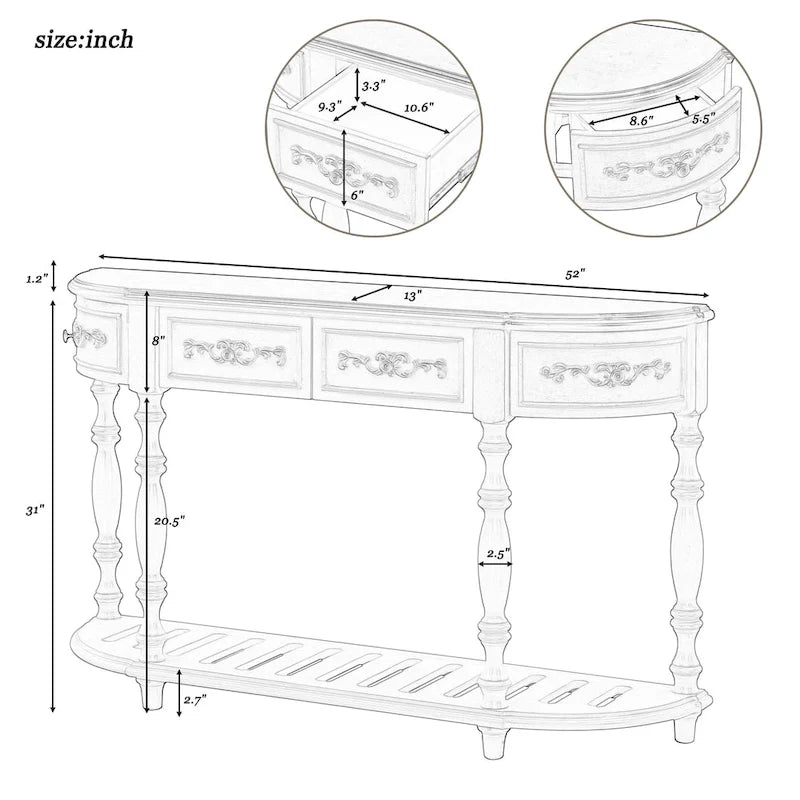 Table console incurvée Merax avec 4 tiroirs et 1 étagère