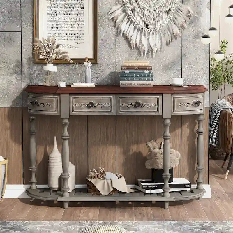 Table console incurvée Merax avec 4 tiroirs et 1 étagère
