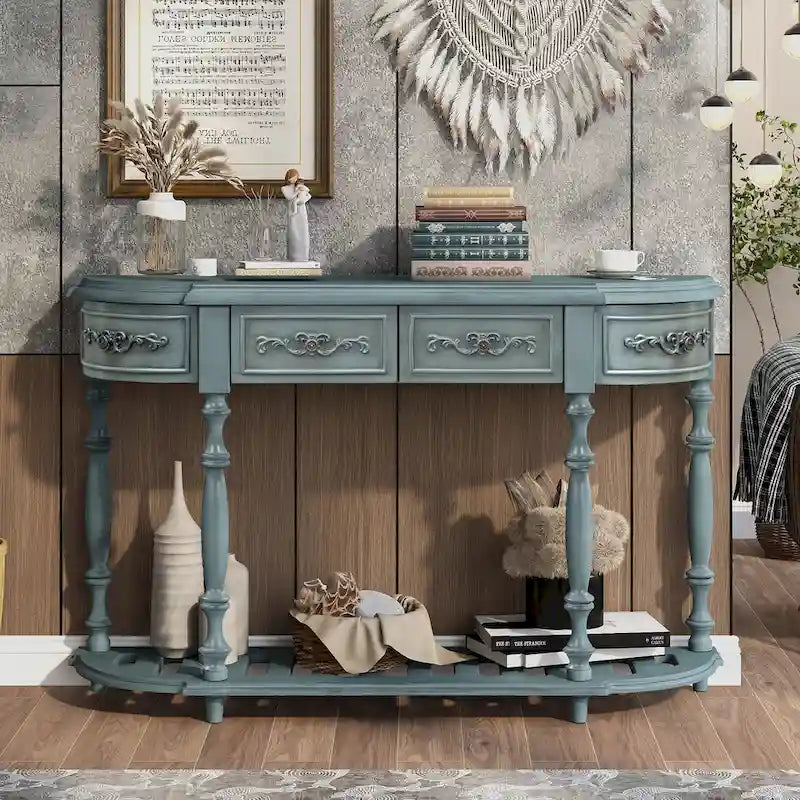 Table console incurvée Merax avec 4 tiroirs et 1 étagère