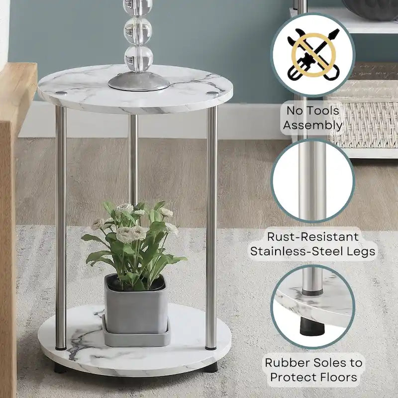 Convenience Concepts Designs2Go runder Beistelltisch mit 2 Ebenen, ohne Werkzeug montierbar