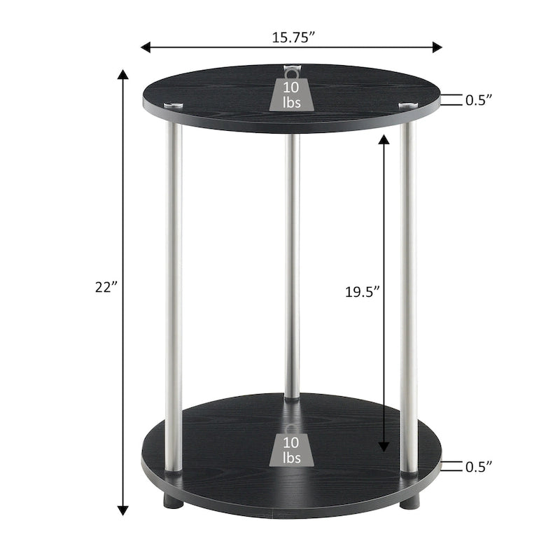 Convenience Concepts Designs2Go runder Beistelltisch mit 2 Ebenen, ohne Werkzeug montierbar