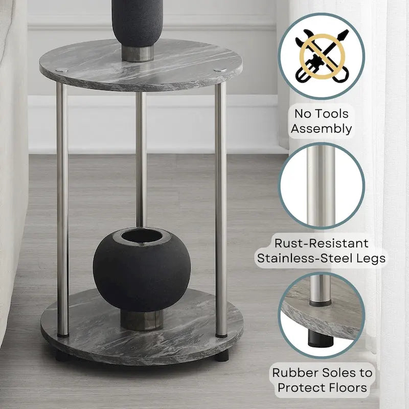 Convenience Concepts Designs2Go runder Beistelltisch mit 2 Ebenen, ohne Werkzeug montierbar