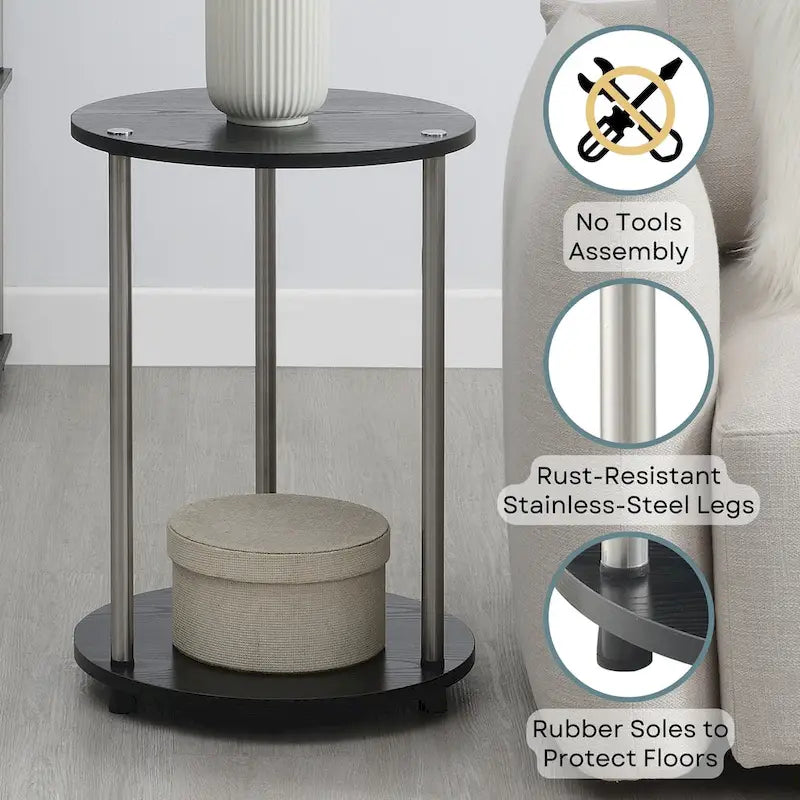 Convenience Concepts Designs2Go runder Beistelltisch mit 2 Ebenen, ohne Werkzeug montierbar