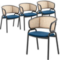 Chaise de salle à manger moderne Ervilla avec dossier en osier, siège rembourré en velours et accoudoirs pour salle à manger et cuisine, ensemble de 4 - 29.9