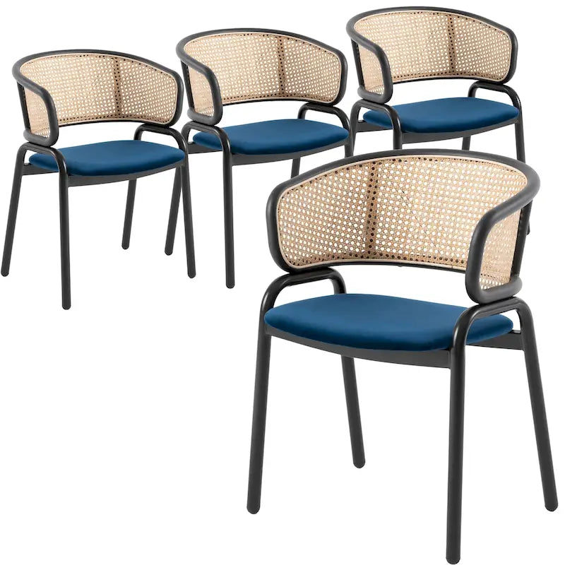 Chaise de salle à manger moderne Ervilla avec dossier en osier, siège rembourré en velours et accoudoirs pour salle à manger et cuisine, ensemble de 4 - 29.9