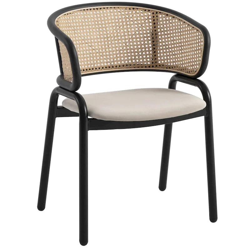 Chaise de salle à manger moderne Ervilla avec dossier en osier, siège rembourré en velours et accoudoirs pour salle à manger et cuisine, ensemble de 4 - 29.9