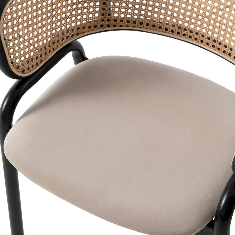 Chaise de salle à manger moderne Ervilla avec dossier en osier, siège rembourré en velours et accoudoirs pour salle à manger et cuisine, ensemble de 4 - 29.9