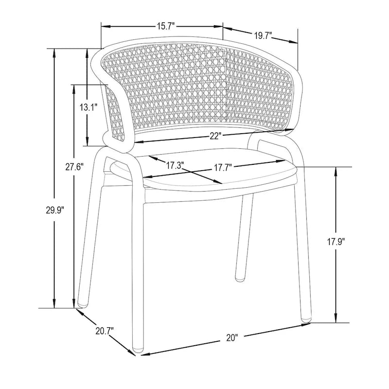 Chaise de salle à manger moderne Ervilla avec dossier en osier, siège rembourré en velours et accoudoirs pour salle à manger et cuisine, ensemble de 4 - 29.9