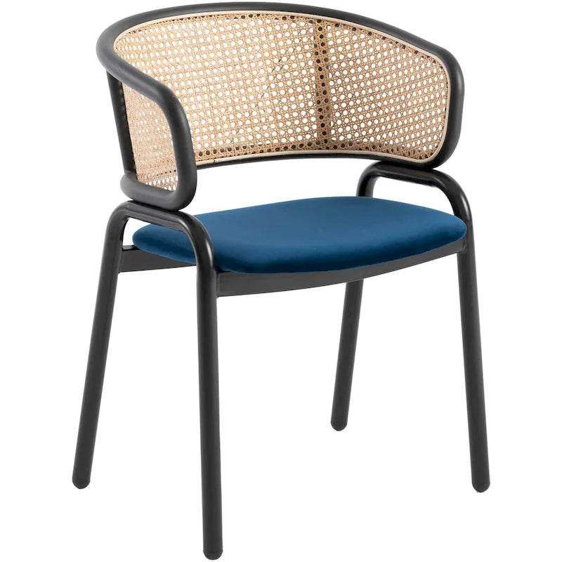 Chaise de salle à manger moderne Ervilla avec dossier en osier, siège rembourré en velours et accoudoirs pour salle à manger et cuisine, ensemble de 4 - 29.9
