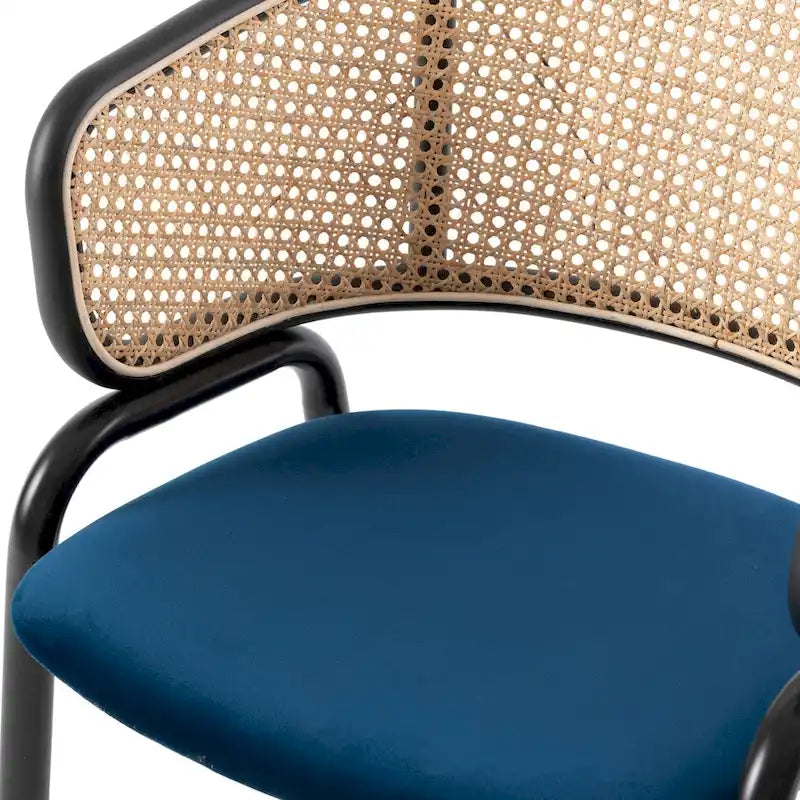 Chaise de salle à manger moderne Ervilla avec dossier en osier, siège rembourré en velours et accoudoirs pour salle à manger et cuisine, ensemble de 4 - 29.9