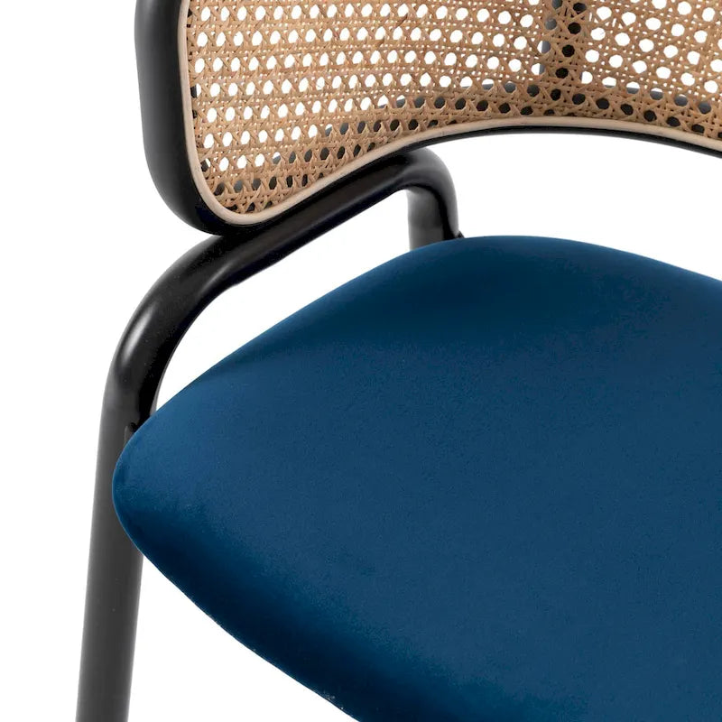 Chaise de salle à manger moderne Ervilla avec dossier en osier, siège rembourré en velours et accoudoirs pour salle à manger et cuisine, ensemble de 4 - 29.9