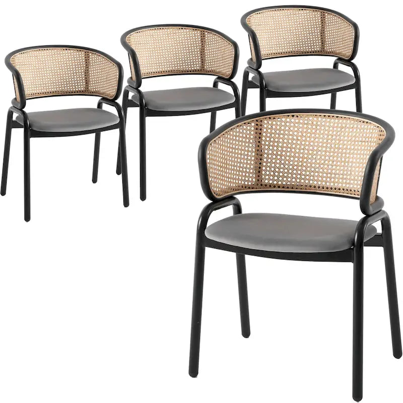 Chaise de salle à manger moderne Ervilla avec dossier en osier, siège rembourré en velours et accoudoirs pour salle à manger et cuisine, ensemble de 4 - 29.9