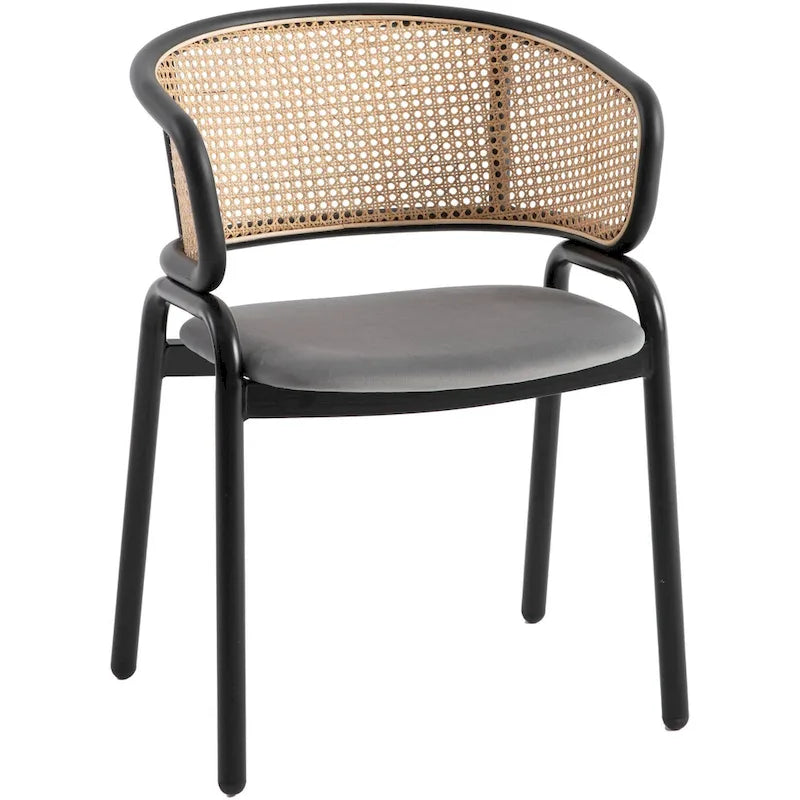 Chaise de salle à manger moderne Ervilla avec dossier en osier, siège rembourré en velours et accoudoirs pour salle à manger et cuisine, ensemble de 4 - 29.9
