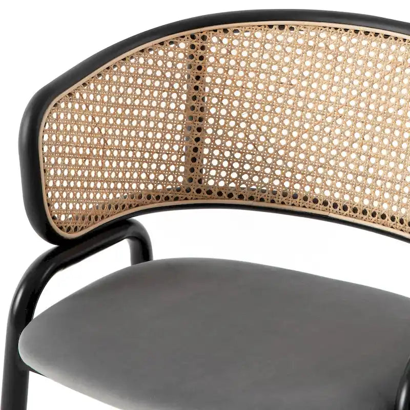 Chaise de salle à manger moderne Ervilla avec dossier en osier, siège rembourré en velours et accoudoirs pour salle à manger et cuisine, ensemble de 4 - 29.9