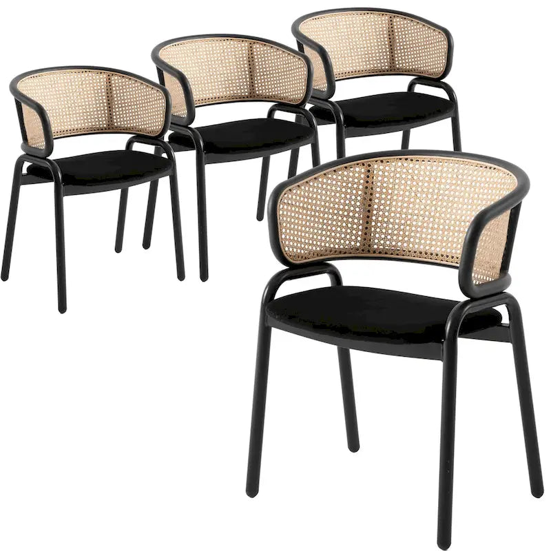Chaise de salle à manger moderne Ervilla avec dossier en osier, siège rembourré en velours et accoudoirs pour salle à manger et cuisine, ensemble de 4 - 29.9