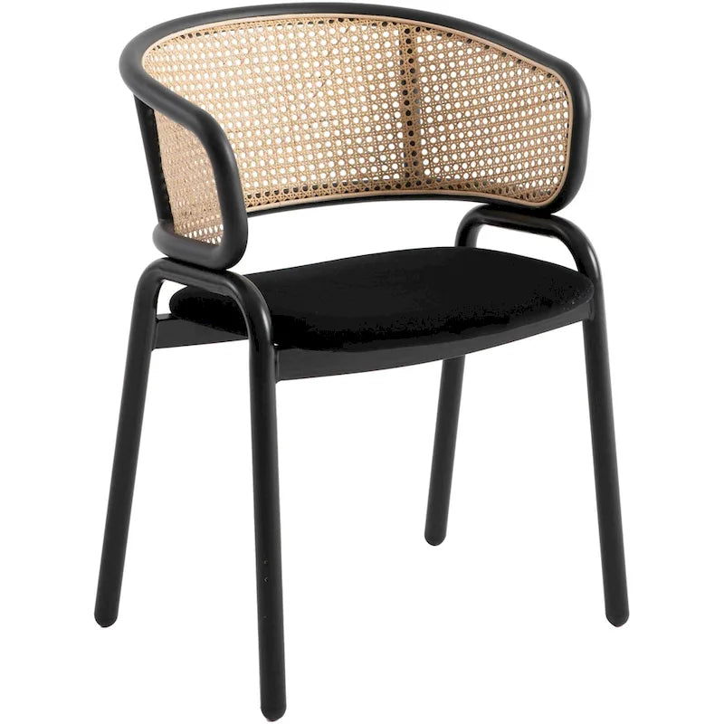 Chaise de salle à manger moderne Ervilla avec dossier en osier, siège rembourré en velours et accoudoirs pour salle à manger et cuisine, ensemble de 4 - 29.9