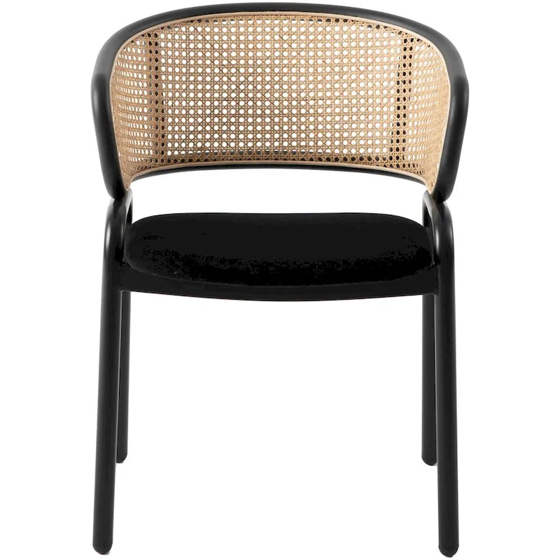 Chaise de salle à manger moderne Ervilla avec dossier en osier, siège rembourré en velours et accoudoirs pour salle à manger et cuisine, ensemble de 4 - 29.9