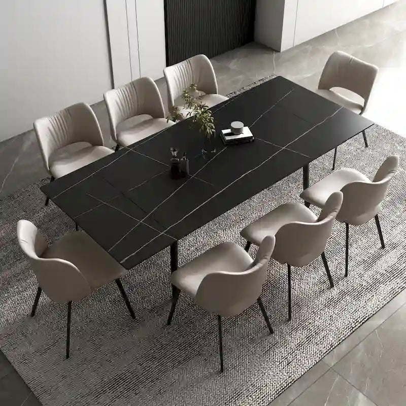 Set da pranzo da 9 pezzi con tavolo allungabile da 62.9 inch a 94.4 inch, piano in pietra sinterizzata e 8 sedie
