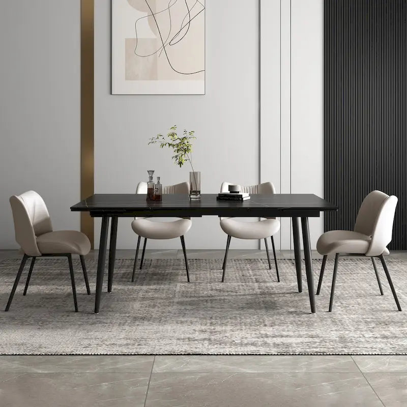 Set da pranzo da 9 pezzi con tavolo allungabile da 62.9 inch a 94.4 inch, piano in pietra sinterizzata e 8 sedie