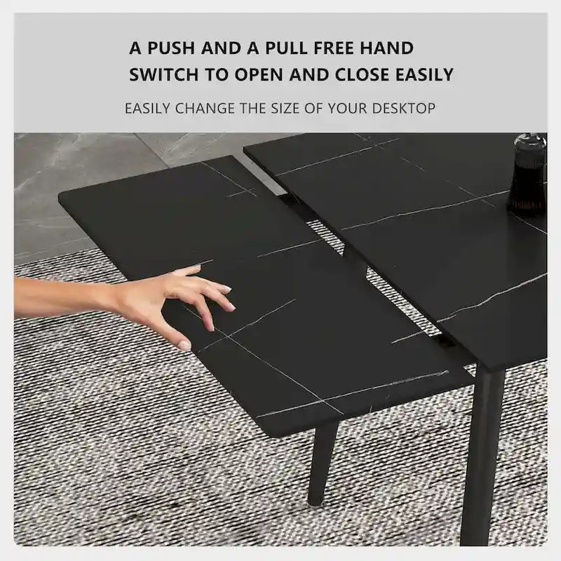 Set da pranzo da 9 pezzi con tavolo allungabile da 62.9 inch a 94.4 inch, piano in pietra sinterizzata e 8 sedie