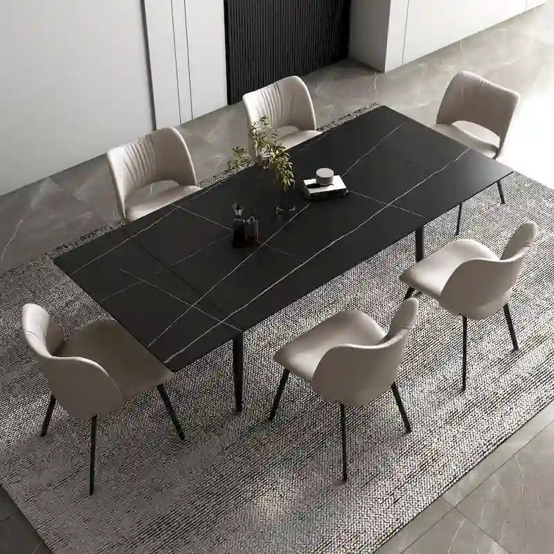 Set da pranzo da 9 pezzi con tavolo allungabile da 62.9 inch a 94.4 inch, piano in pietra sinterizzata e 8 sedie