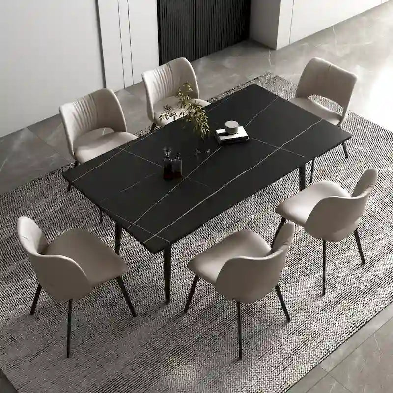 Set da pranzo da 9 pezzi con tavolo allungabile da 62.9 inch a 94.4 inch, piano in pietra sinterizzata e 8 sedie