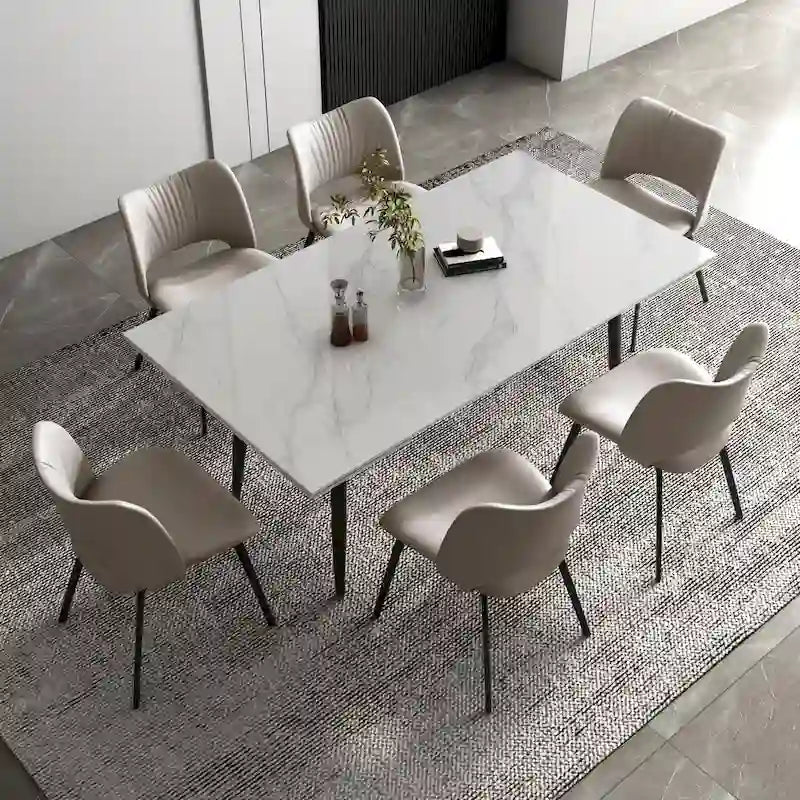 Set da pranzo da 9 pezzi con tavolo allungabile da 62.9 inch a 94.4 inch, piano in pietra sinterizzata e 8 sedie