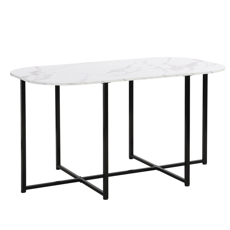7-teiliges Mid-Century-Esszimmerset für 6 Personen, Küchentisch-Set mit Esstisch in Marmoroptik und 6 Stühlen