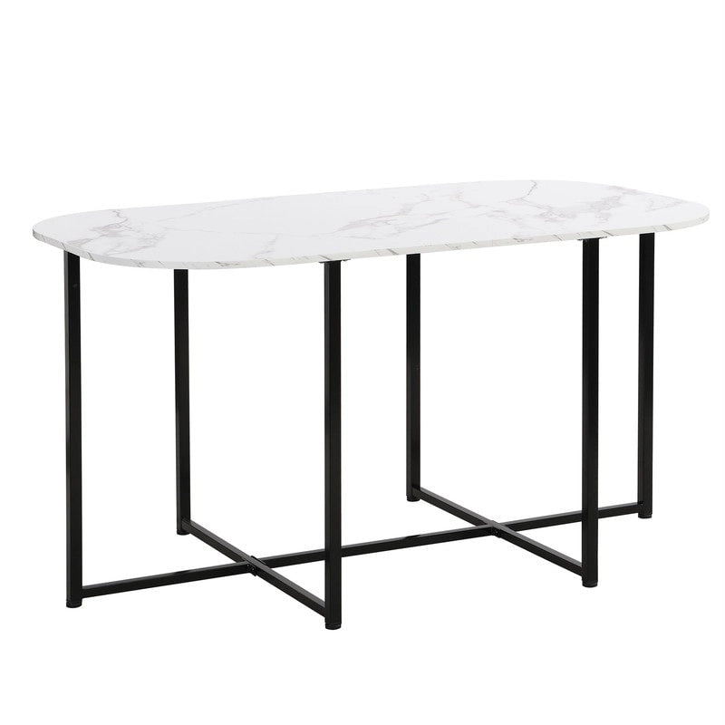 7-teiliges Mid-Century-Esszimmerset für 6 Personen, Küchentisch-Set mit Esstisch in Marmoroptik und 6 Stühlen