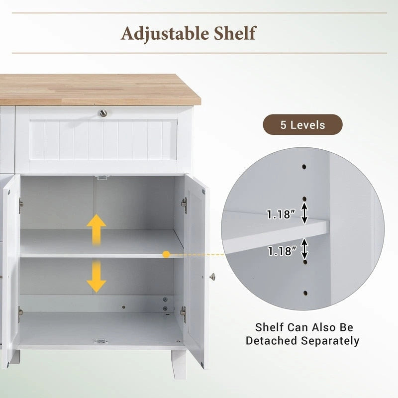 3-Piece Kitchen Island Set with Drop Leaf and 2 Seatings, Dining Table Set with Storage Cabinet, Drawers and Towel Rack