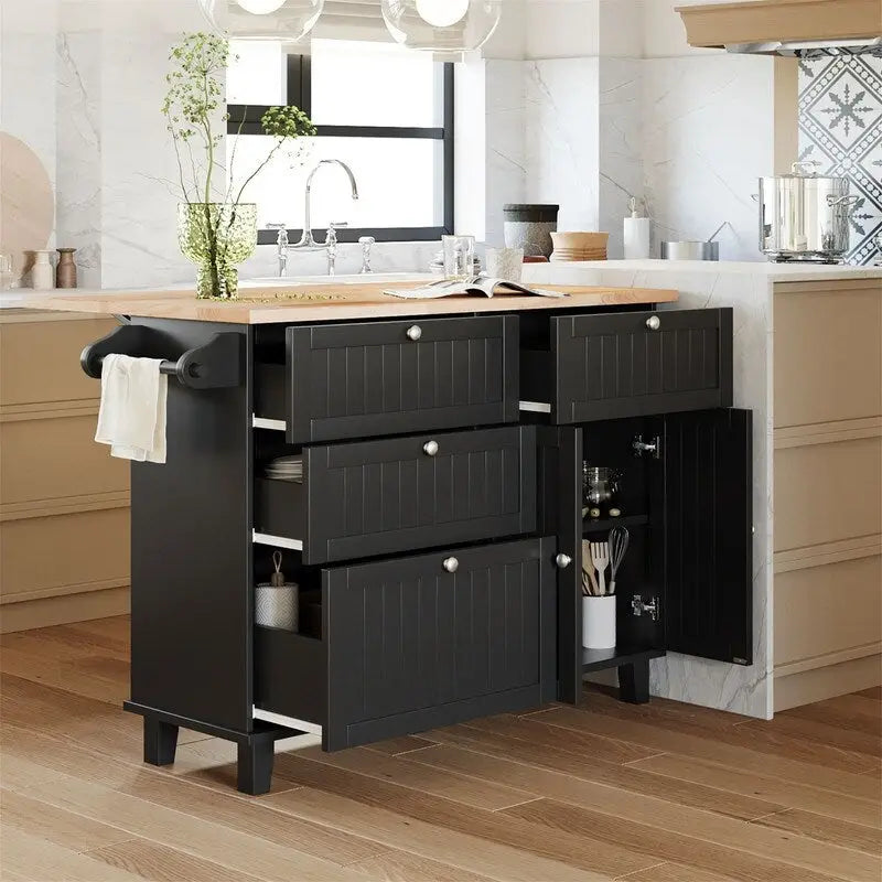 3-Piece Kitchen Island Set with Drop Leaf and 2 Seatings, Dining Table Set with Storage Cabinet, Drawers and Towel Rack