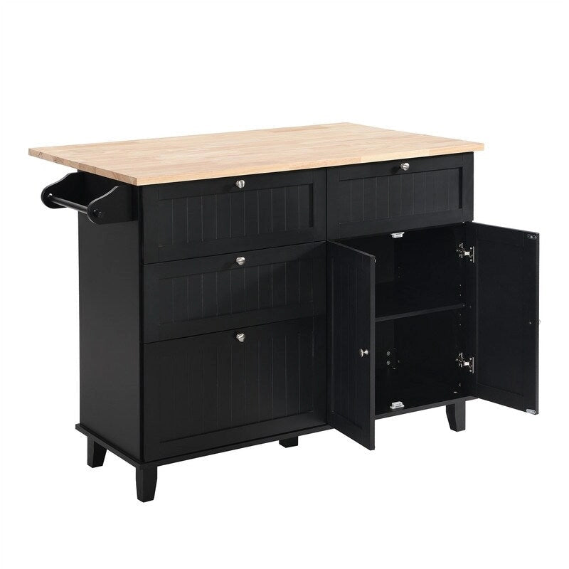 3-Piece Kitchen Island Set with Drop Leaf and 2 Seatings, Dining Table Set with Storage Cabinet, Drawers and Towel Rack