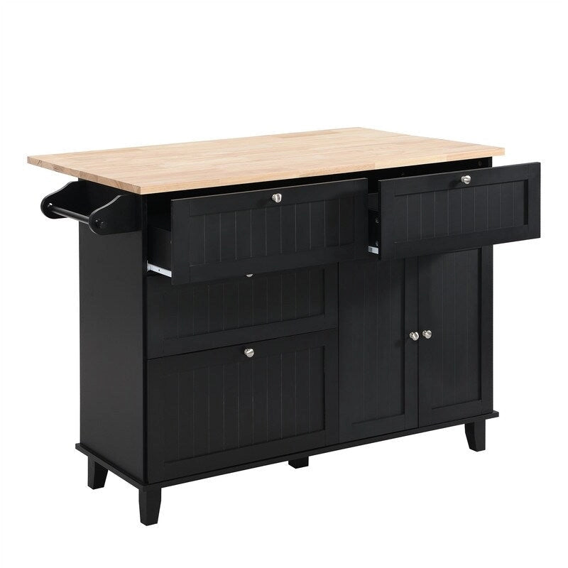 3-Piece Kitchen Island Set with Drop Leaf and 2 Seatings, Dining Table Set with Storage Cabinet, Drawers and Towel Rack