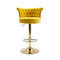 Velvet Upholstered Tufted Nailheads Swivel Adjustable Height Bar Stools With Golden Footrest(set of 2)