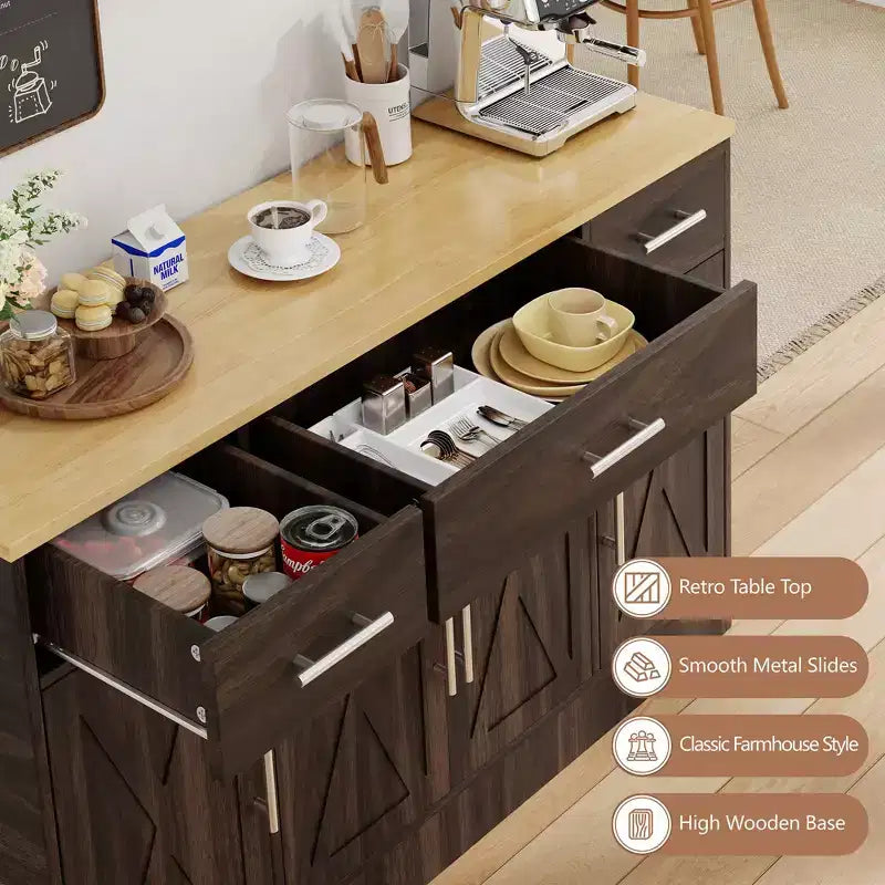 Celebalcony Buffet-Schrank mit Stauraum, 53,4 Zoll großer Küchenschrank mit 3 Schubladen und 4 Türen, verstellbarem Einlegeboden für Küche und Wohnzimmer