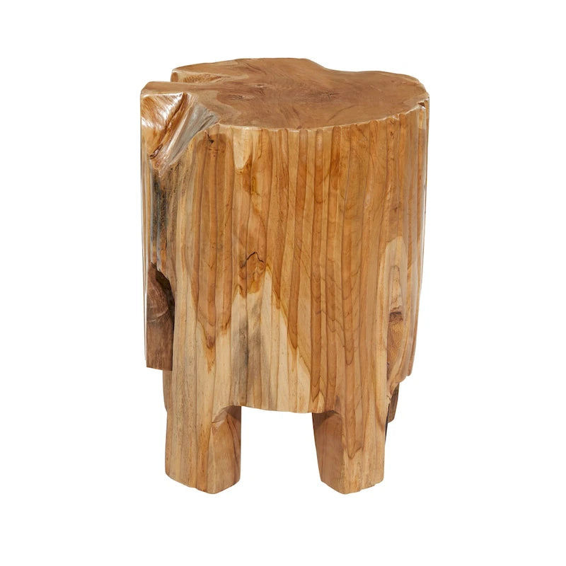 Teak Wood Handmade Live Edge Tree Stump Accent Table - Brown - Roche River Decor - 12W x 12L x 16H