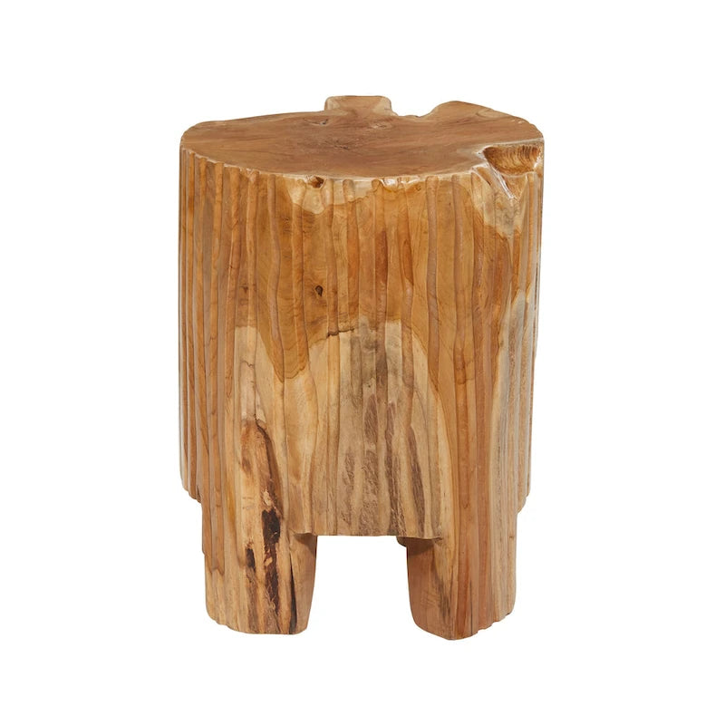 Teak Wood Handmade Live Edge Tree Stump Accent Table - Brown - Roche River Decor - 12W x 12L x 16H