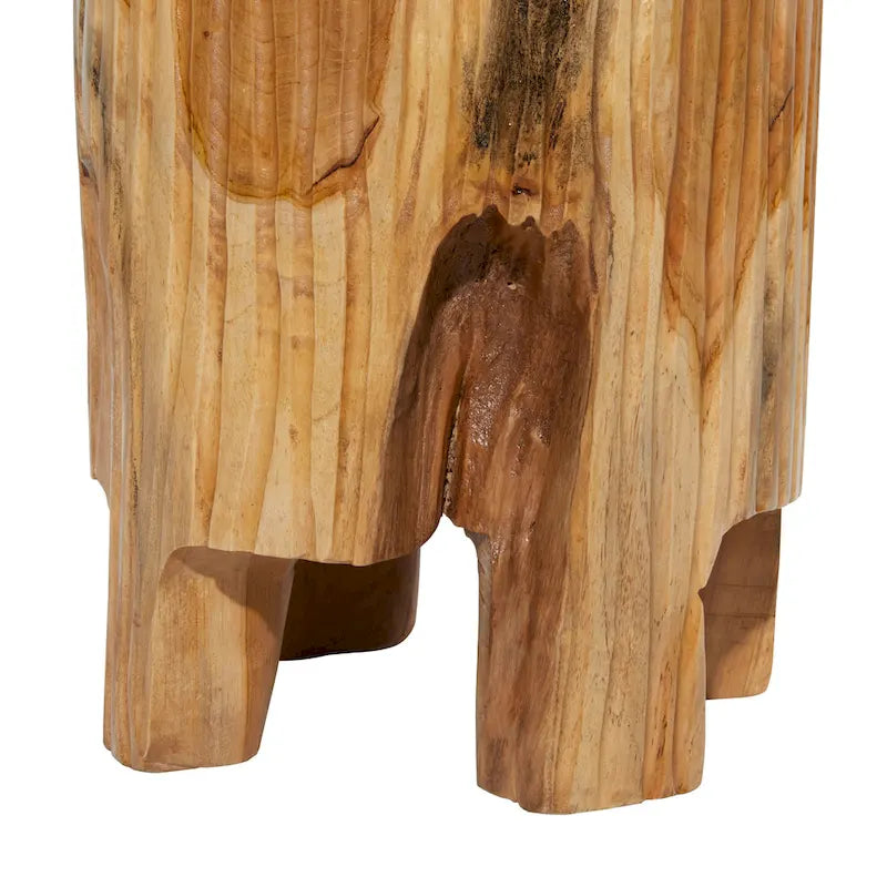 Teak Wood Handmade Live Edge Tree Stump Accent Table - Brown - Roche River Decor - 12W x 12L x 16H