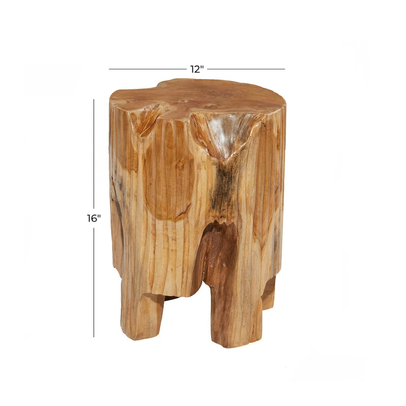 Teak Wood Handmade Live Edge Tree Stump Accent Table - Brown - Roche River Decor - 12W x 12L x 16H