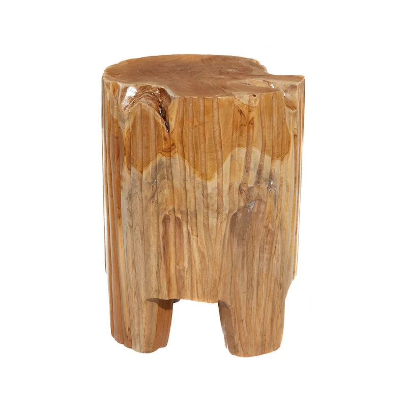 Teak Wood Handmade Live Edge Tree Stump Accent Table - Brown - Roche River Decor - 12W x 12L x 16H