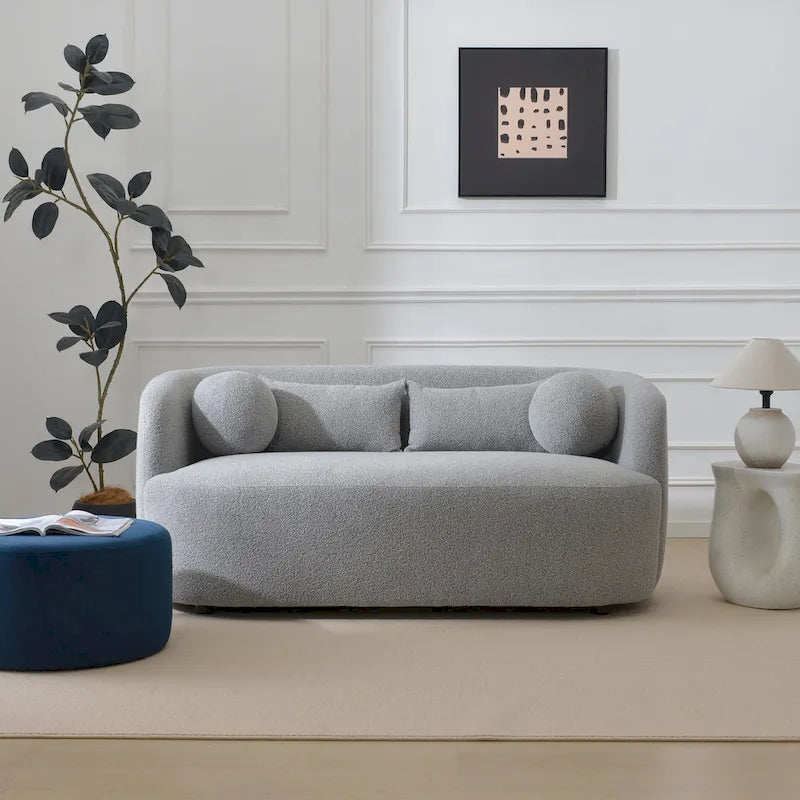 KINWELL Boucle Upholstered 2-Seats Loveseat with Pillows