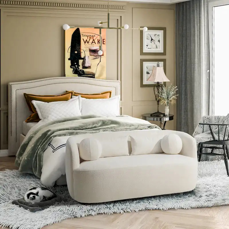 KINWELL Boucle Upholstered 2-Seats Loveseat with Pillows