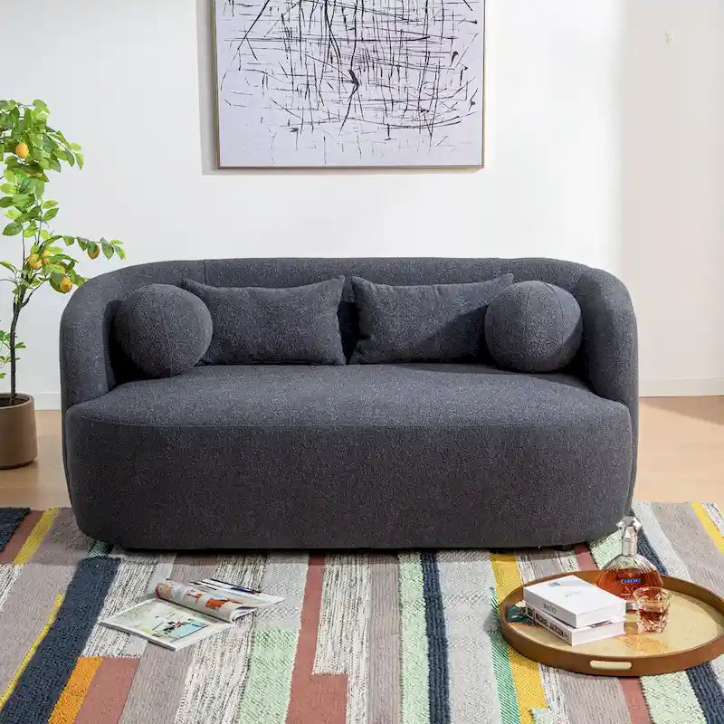 KINWELL Boucle Upholstered 2-Seats Loveseat with Pillows