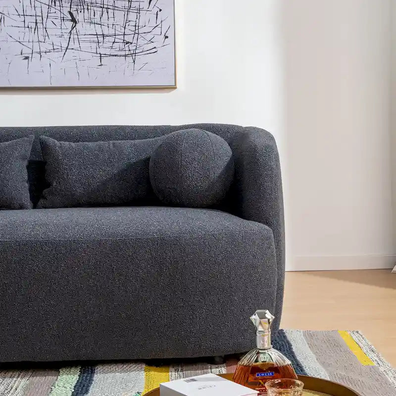 KINWELL Boucle Upholstered 2-Seats Loveseat with Pillows