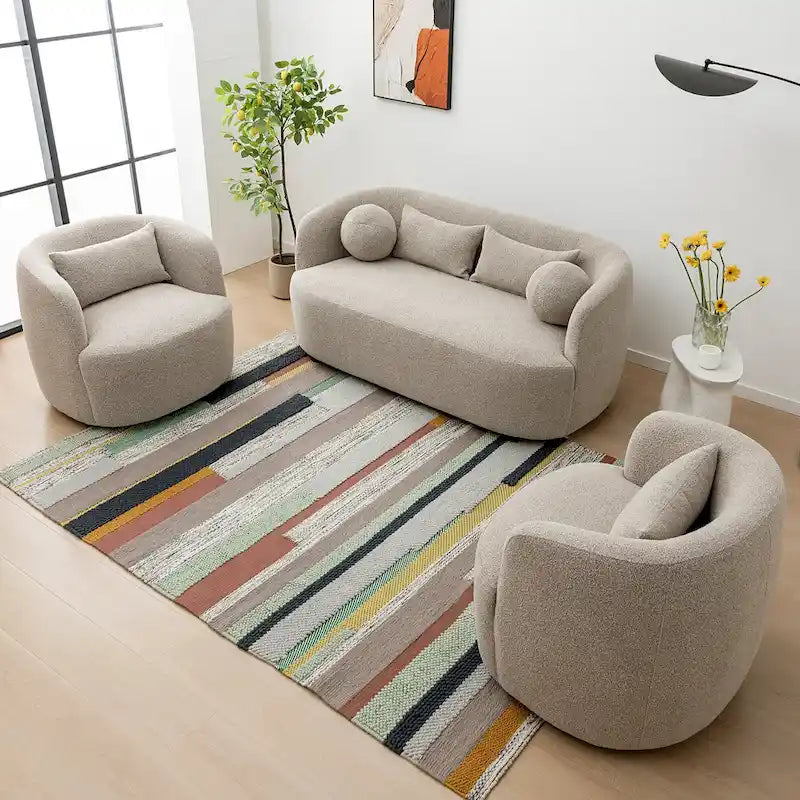 KINWELL Boucle Upholstered 2-Seats Loveseat with Pillows